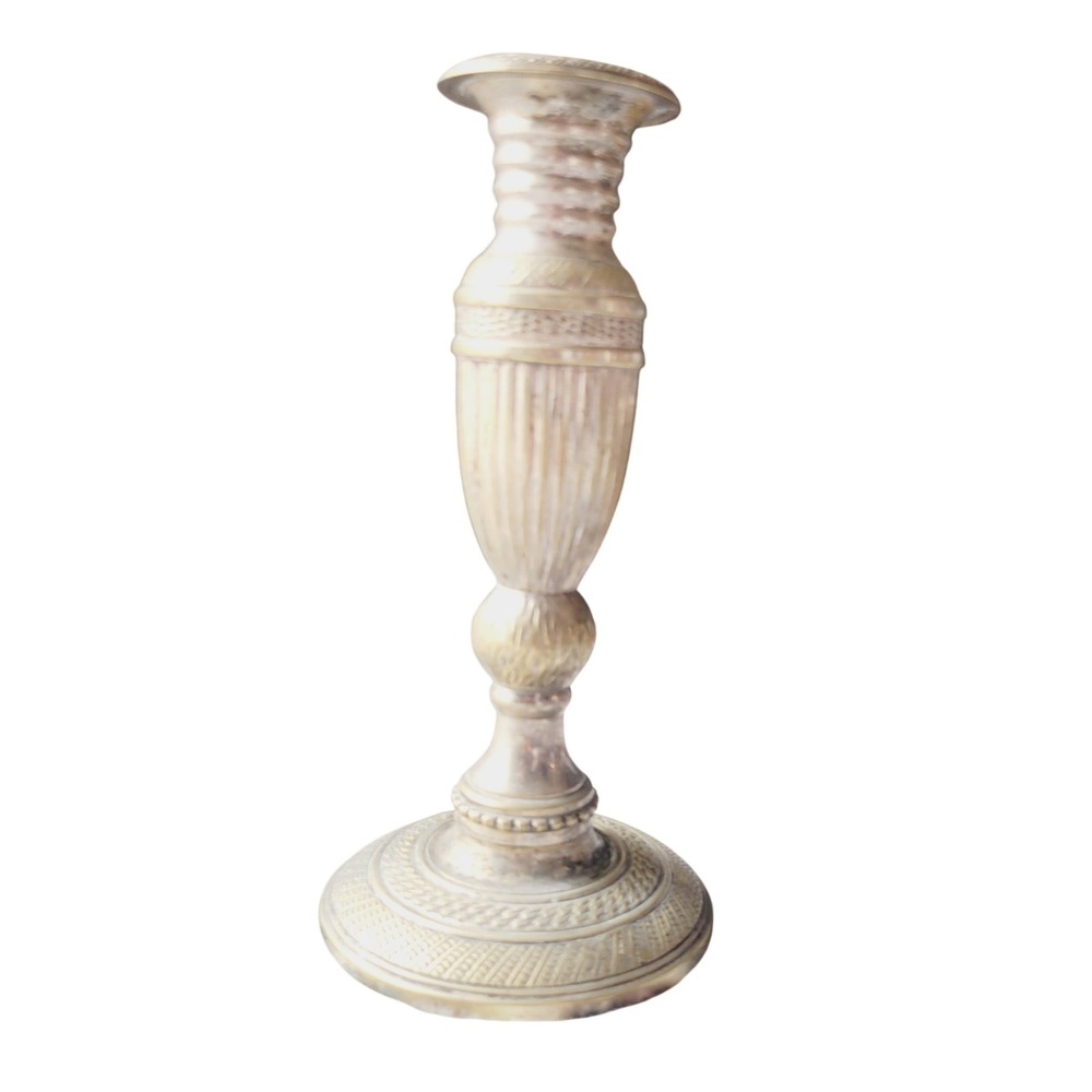 Vintage Silver Ornate Urn Candlestick Holder Classic Ribbed Metal 8" Antique Vtg